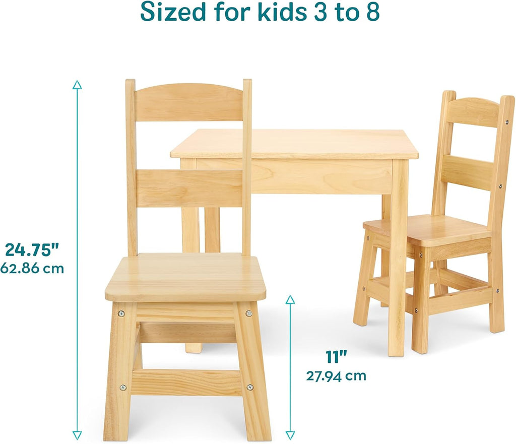 Melissa & Doug Solid Wood Kids Table and Chairs (2), Premium Quality Wooden Toddler Table and Chair Set for Kids Playroom Furniture & Montessori Classroom Furniture for Boys & Girls Ages 3+