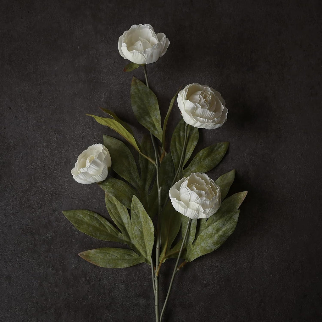 Juxdp 6 PCS Artificial Peony Branches for Vase - 27" Fake Silk Peonies Stems Look Real Faux Flowers for DIY Bouquet, Table Centerpieces, Farmhouse, Home Decor (Cream)