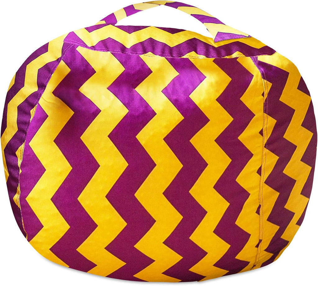 Posh Creations Stuffable Kids Stuffed Animal Storage Bean Bag Chair Cover - Childrens Toy Organizer, Large 38" - Pattern Chevron Purple and Yellow