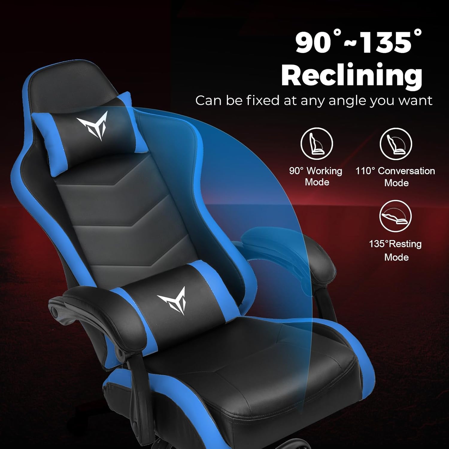 GTPLAYER Gaming Chair, Video Game Chairs Racing Style PC Game Chairs 350lbs for Adults - Padded High Back Ergonomic Reclining Silla Gamer, Linkage Armrest, Blue