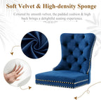 civama Dining Room Chairs Set of 6, Velvet Nikki Collection Dining Chair Upholstered Modern Tufted Kitchen Chair with Nailhead Back Pull Ring Golden Steel Legs, Blue