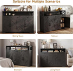 Sideboard Buffet Cabinet with Storage, 55" Kitchen Buffet Cabinet with Charging Station, Farmhouse Coffee Bar Station with Drawers and Doors, Credenza for Kitchen Living Room Entryway, Dark Brown