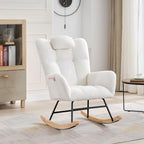 Nursery Teddy Rocking Chair, Soft Upholstered Glider Rocker for Adults, Space-Saving Nursing Chair for Living Room, Bedroom, and Classroom Use, Beige