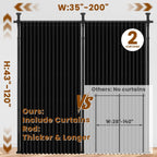 100% Blackout Room Divider Curtains Sets Black 2 Panels W100 x L84in No Drill Curtain Rods(H) 43-120×(W) 35-200 in for Studio Apartment Dorm Office