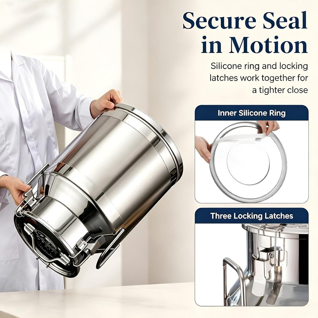 304 Stainless Steel Milk Tank Large Capacity Wine Barrel with Sealed Lid(48L/12.7gal) | Airtight Silicone Seal Stainless Steel Container Commercial Food Beverage Dispenser for Water Wine Oil Tea