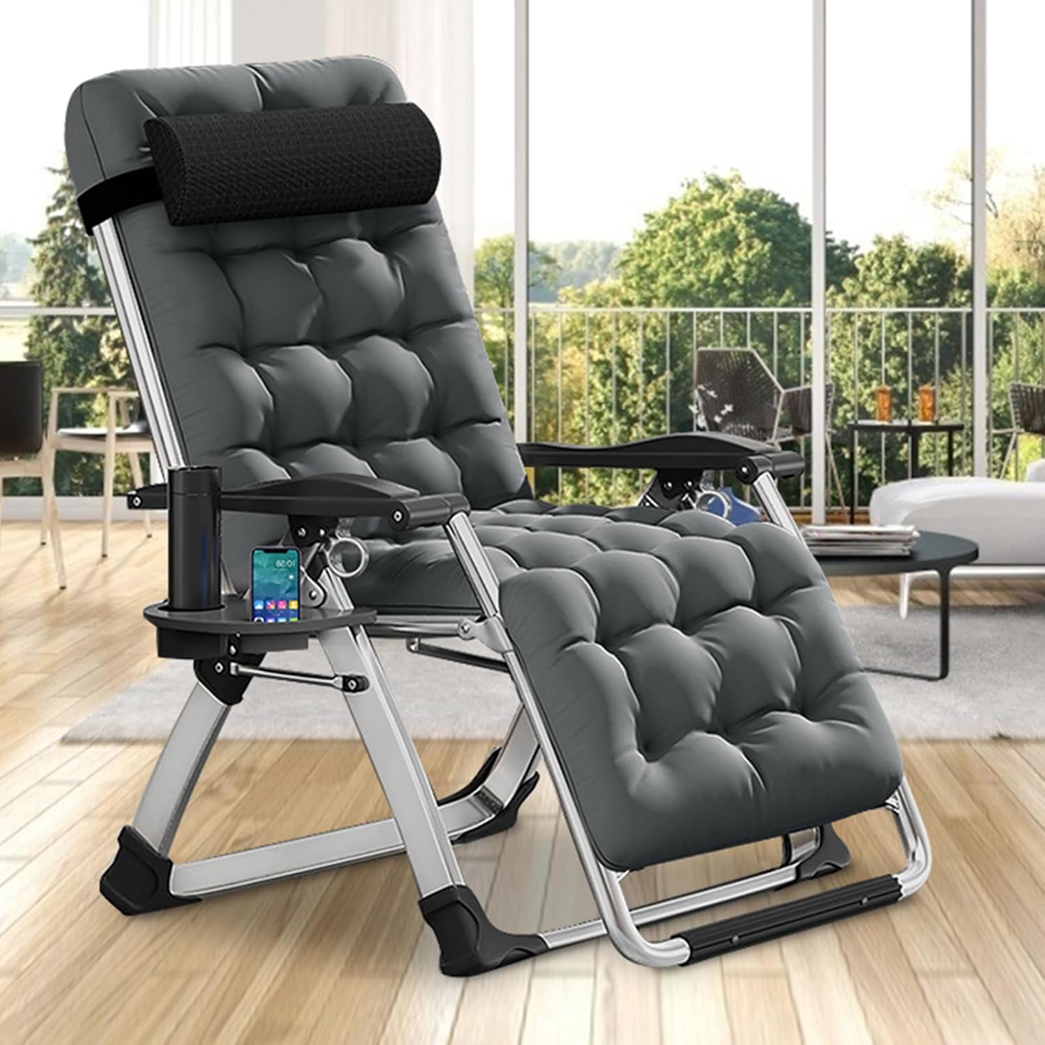 DoCred Comfy Chair, Folding Chair Recliner Chair for Bedroom and Living Room, Folding Reclining Patio Chairs Lounge Chair with Removable Cushion for Indoor Outdoor