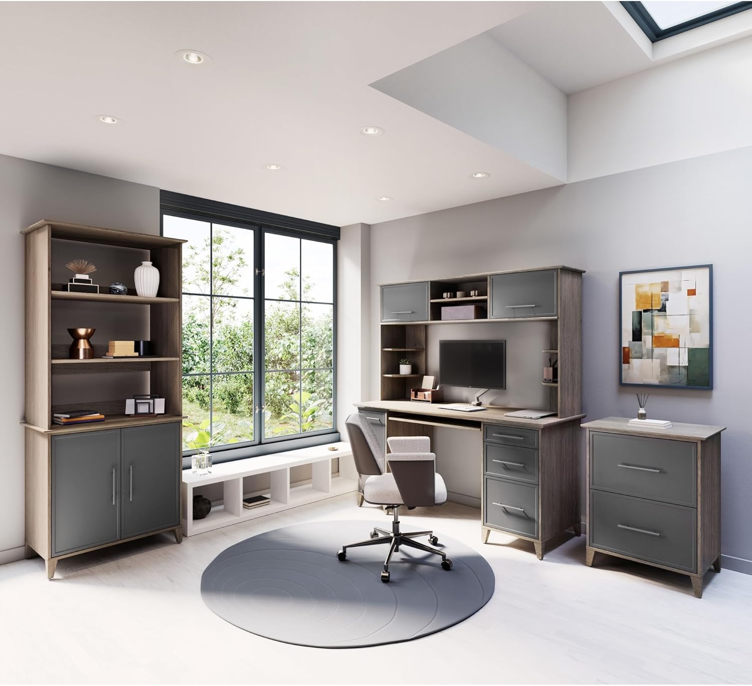 Realspace® Koru 60" W Hutch for Koru L-Shaped Or Straight Computer Desks, Two-Tone Slate/Gray Oak