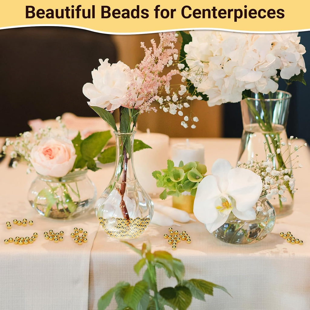 Suream 1300PCS Pearl Beads for Centerpieces, 8mm/0.31in No Hole Artificial Beads for Vase Filler, Jewelry Making, Table Scatter, Wedding Decoration, Makeup Holder, DIY Craft Projects, Gold Plated