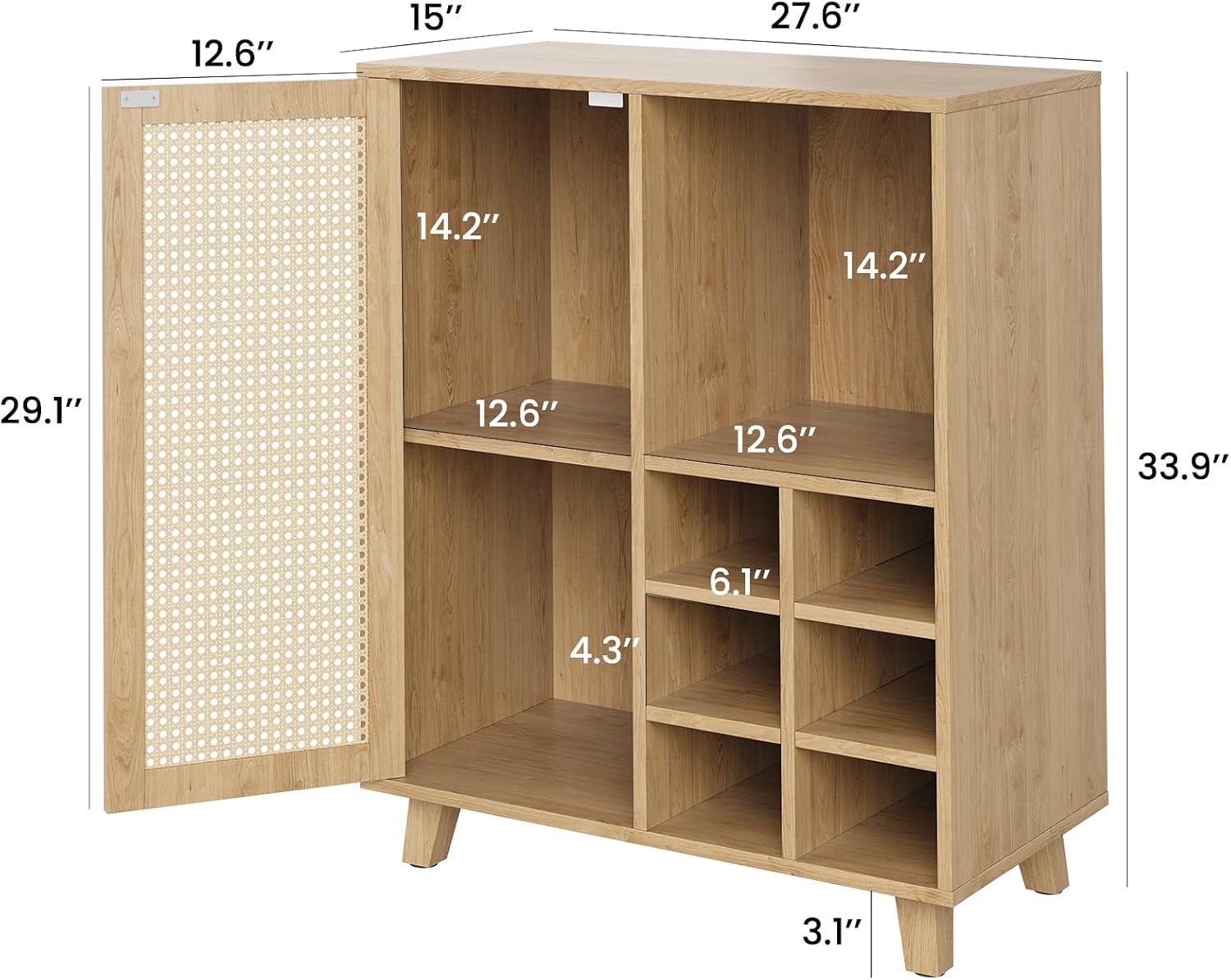 Farini 27.6" Buffet Cabinet with 6 Racks and Rattan Doors,Kitchen Sideboard for Dining Room, Hallway & Living Room, Coffee Bar Storage Console Table,Natural