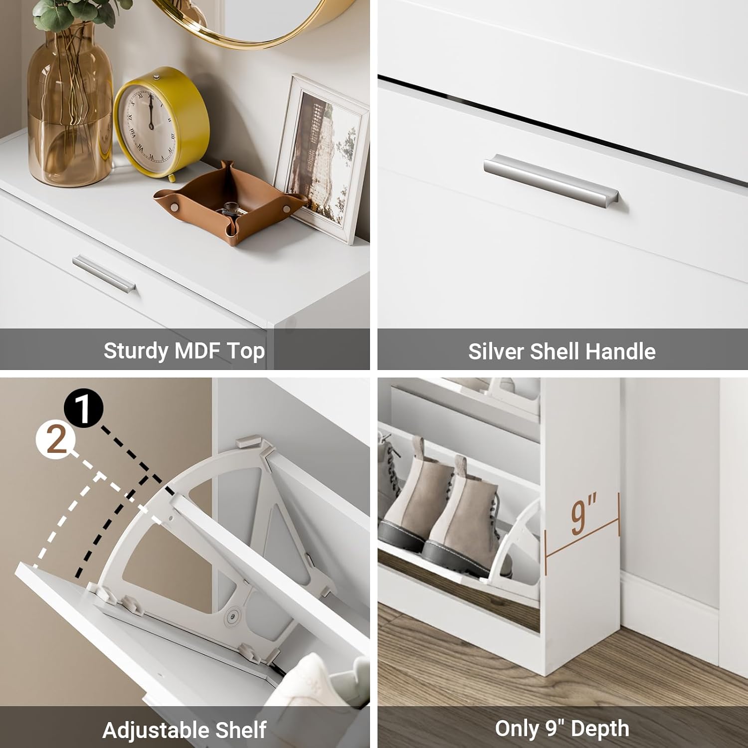 SoBuy Shoe Storage Cabinet Entryway, Freestanding Shoe Cabinet with 3 Flip-Drawers Fully Enclosed Tall Shoe Rack Shoe Organizer, White, FSR137-L-W