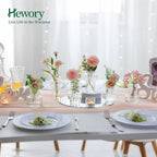 Hewory Ribbed Bud Vases for Centerpieces: Set of 16 Small Clear Glass Vase for Bridal Baby Shower Home Decor - Modern Table Decoration for Wedding & Event Planners