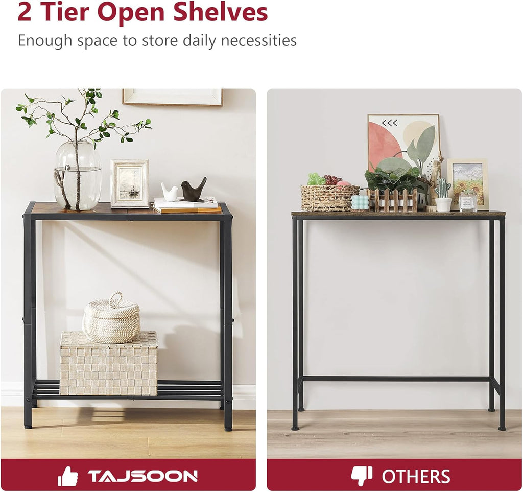 Tajsoon Console Table 28.3''L, 2 Tier Narrow Entryway Table with Open Shelves, Small Sofa Table for Living Room, Entrace, Hallway, Foyer, Corridor, Office, Rustic Brown