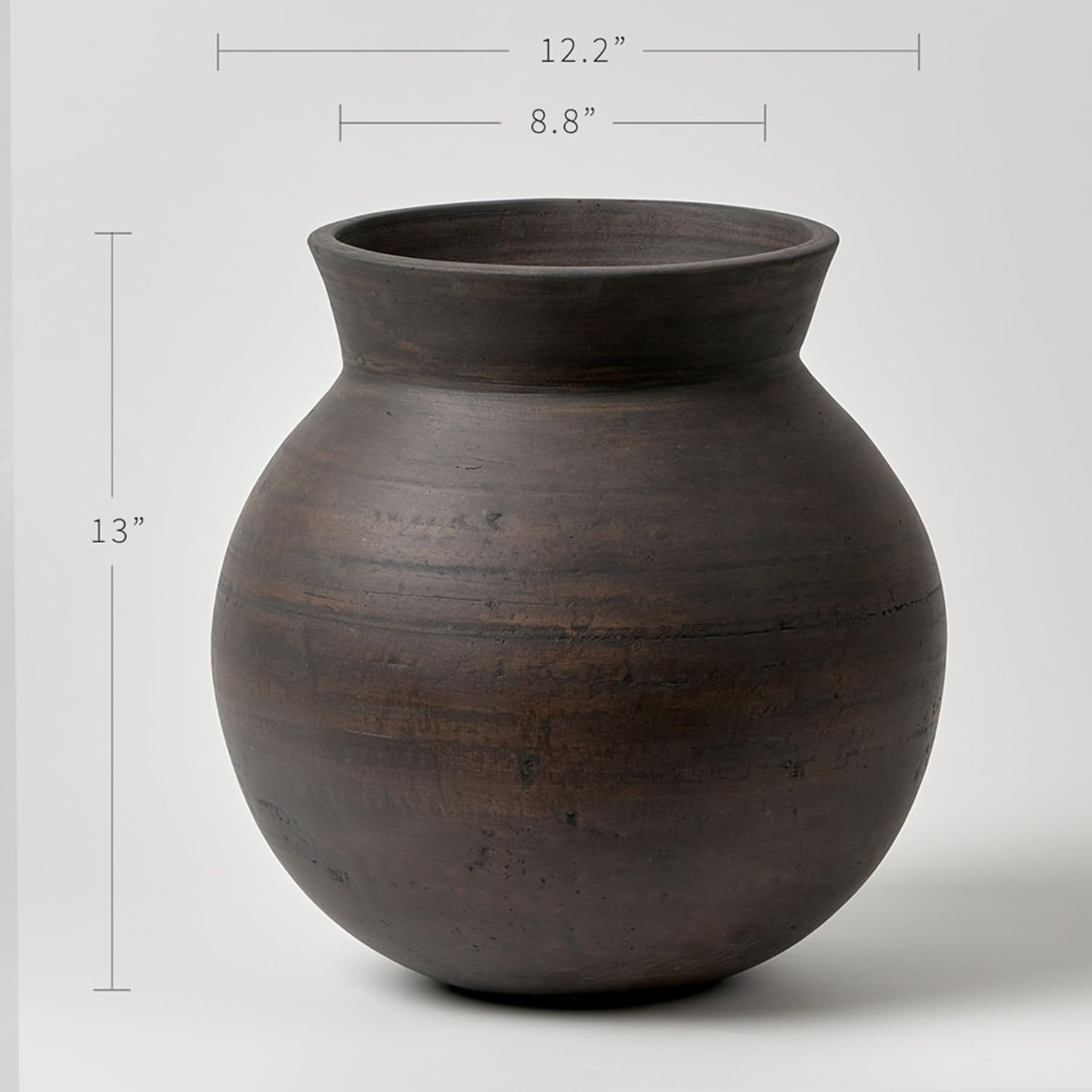 LB2 Brown Ceramic Large Vase, 13" Tall Zen Style vase, Terra Cotta Pitcher, Distressed Farmhouse Decor, Pottery Decorative Flower for Home Decor
