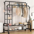 Double Rail Wardrobe nizer - 2-Tier Stora Shelf with 4 Hoo & Wheels - Versatile Closet nizer for Bedroom & Retail - Space-Saving Design (150x50x162cm)