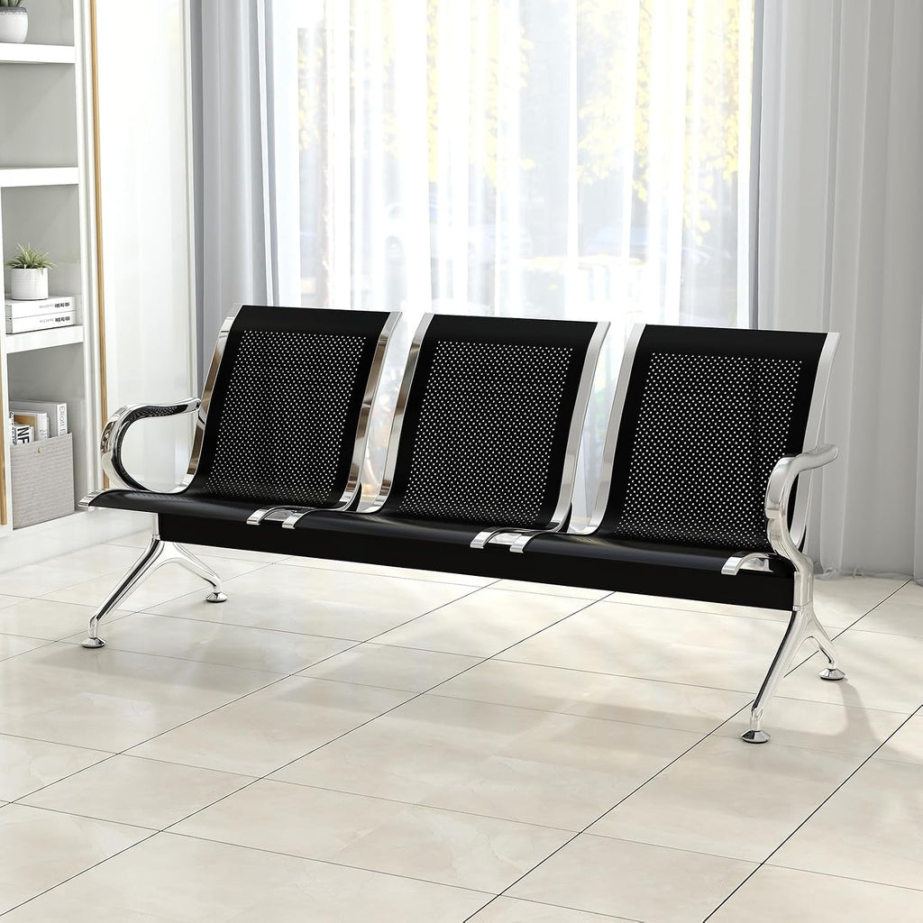 KINTNESS Waiting Reception Chair - Waiting Room Benches Office Chair Guest Heavy Duty Waiting Room Chairs with Arms 3 Seat Salon Barber Bank Hall Airport Furniture