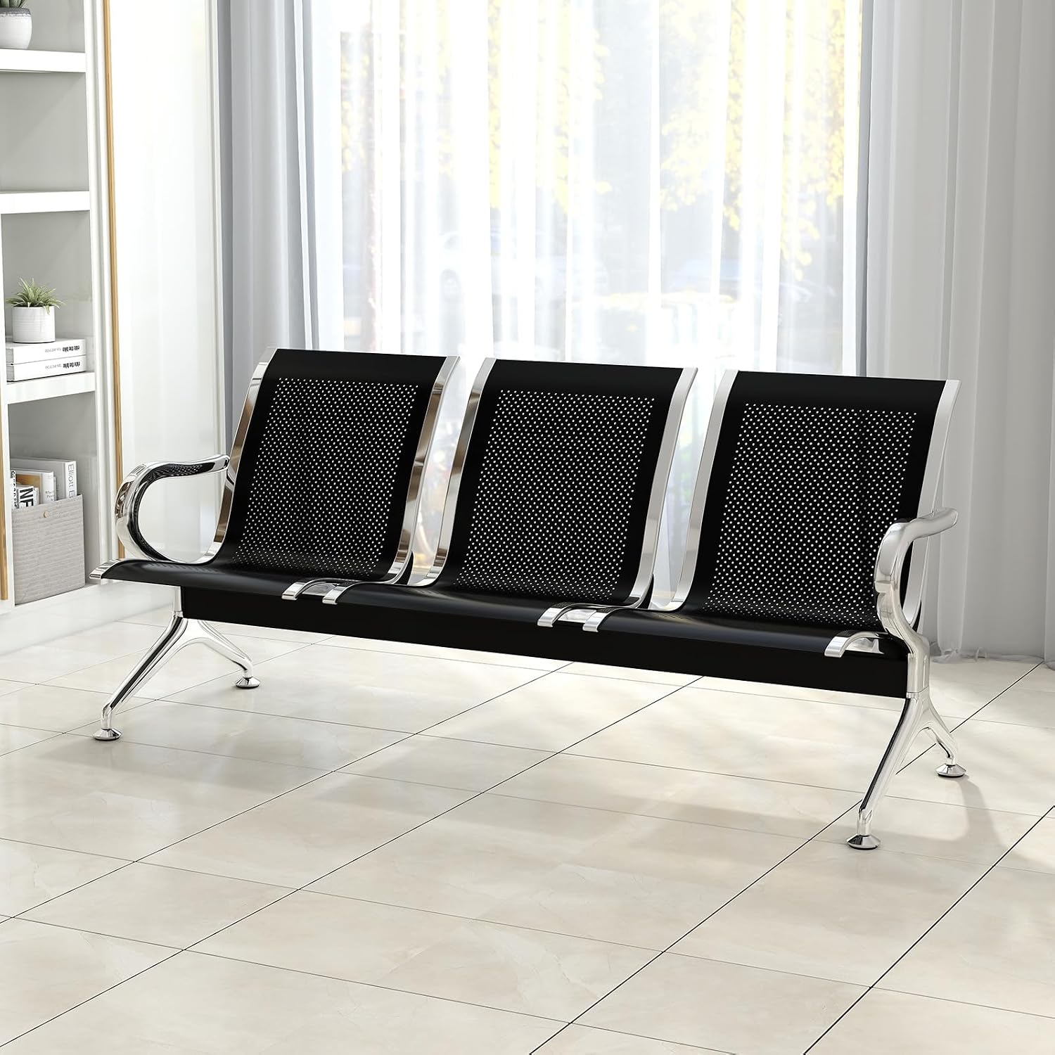 KINTNESS Waiting Reception Chair - Waiting Room Benches Office Chair Guest Heavy Duty Waiting Room Chairs with Arms 3 Seat Salon Barber Bank Hall Airport Furniture