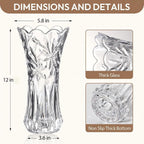 JASVIC 12 Inch Crystal Vases for Flowers, Tall Glass Flower Vase for Bouquet, Elegant Modern Large Vase, Orchid Textured Design Decorative Vase for Living Room Dining Table Centerpiece, Wedding Gift
