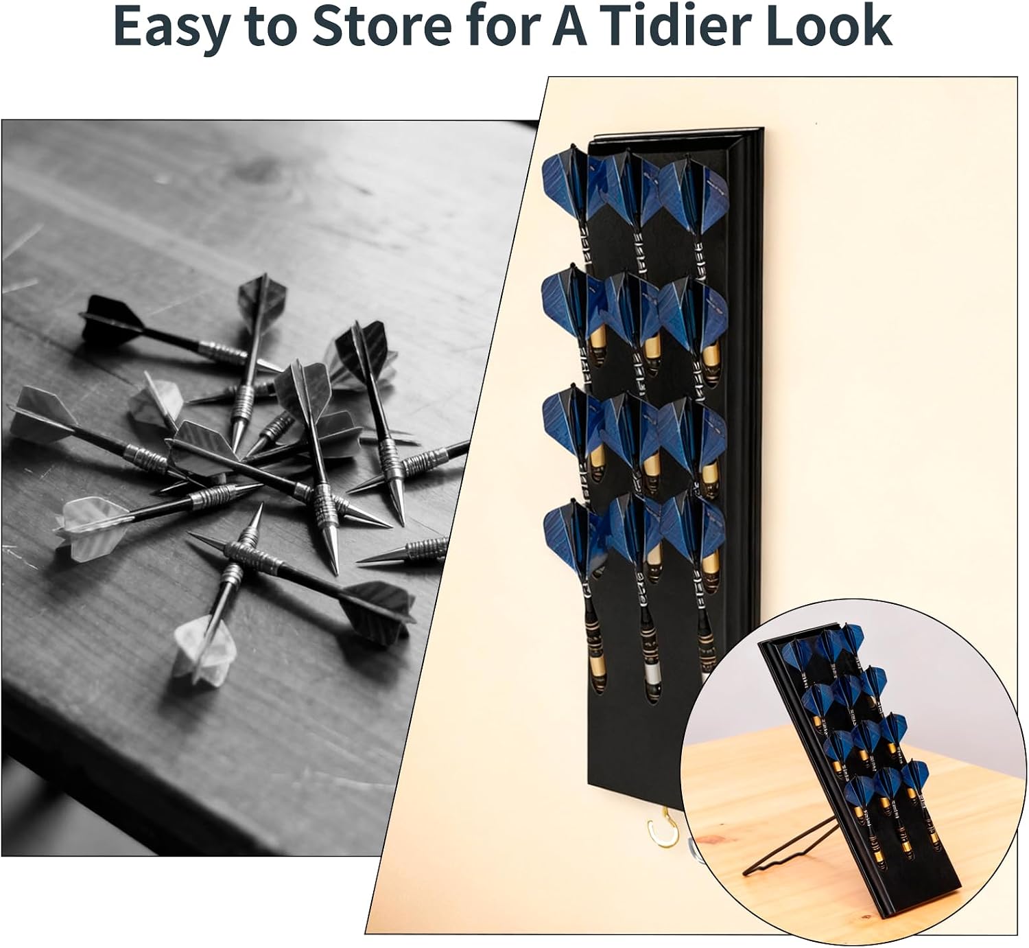 Darts Holder Wall Mounted Displays: Suit for 12 Steel/Soft Tip Darts,with Metal Hook & Storage Bag