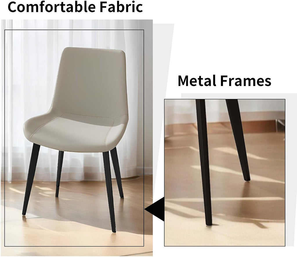 Dining Chairs, Modern PU Leather Dining Room Chair with Sturdy Metal Legs, Upholstered Seat Dinner Chairs Accent Side Chairs for Indoor Kitchen Living Room Restaurant Cafe (Cream, Set of 8)