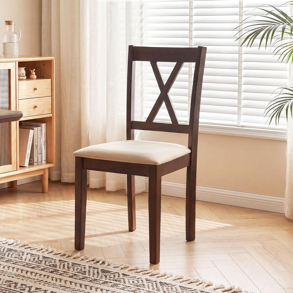 Giantex Wooden Dining Chairs Set of 4, Upholstered Kitchen Chair with Solid Rubber Wood Frame, Curved Backrest & Padded Wide Seat, Modern Farmhouse Dining Room Chairs for Living Room, Restaurant
