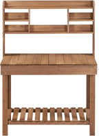 Topeakmart Potting Bench Germination Table - Wood Garden Work Bench Flatform w/Display Rack/Practical Storage Prganizer for Backyard, Patio and Balcony, Brown
