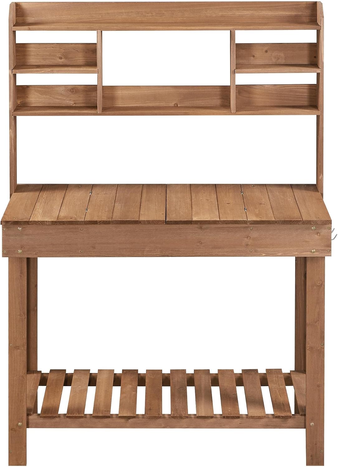 Topeakmart Potting Bench Germination Table - Wood Garden Work Bench Flatform w/Display Rack/Practical Storage Prganizer for Backyard, Patio and Balcony, Brown