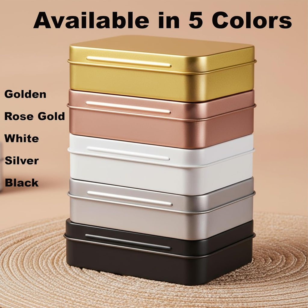 Small Metal Box With Lid-Cookie Tins Metal Tins With Lids Lens Wipes Storage Container Mini Portable Box,Empty Hinged Tin,For Organize Mint Candy Jar,Sewing (White, 6 Pcs 3.7" x 2.4" x 0.9")