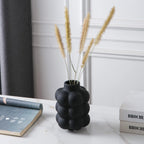 Mowtanco Black Ceramic Vase - Small Spherical Flower Vase for Centerpiece, Three Floors Design for Modern Home Decor, Boho Decorative Vase - 6.7" Tall