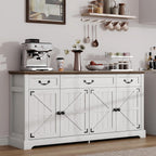 Sunny Heart 65" Large Buffet Storage Cabinet, Farmhouse Kitchen Sideboard with 3 Drawers and 4 Doors, Coffee Bar Wine Bar Cabinet with Storage for Living Room, White