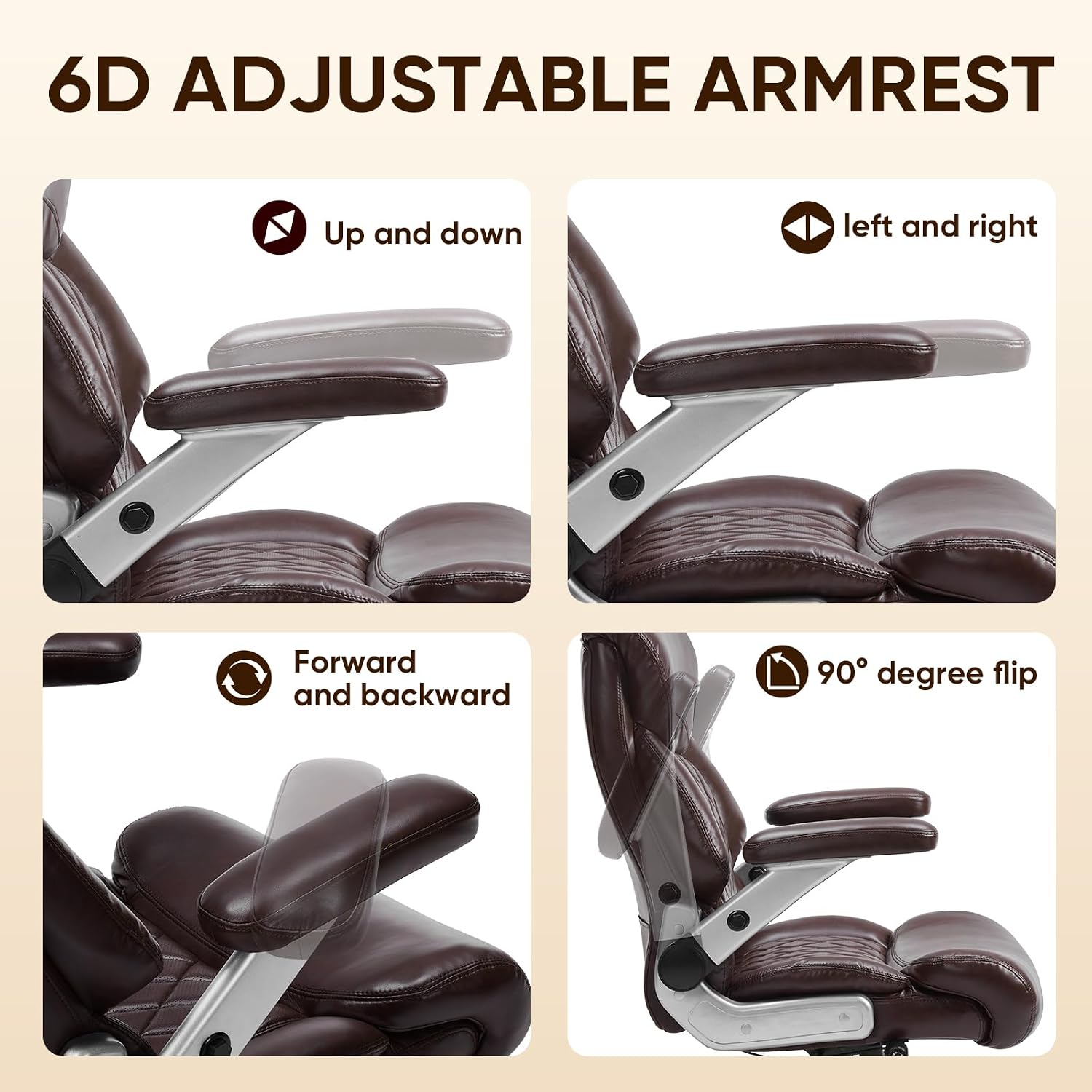 ZSQN 600 Lbs Big and Tall Office Chair, Plus Size Desk Chair with 6D Adjustable Flip Arms, Wide Comfortable Computer Chair with Adjustable Lumbar Support & Dual Rubber Wheels Brown