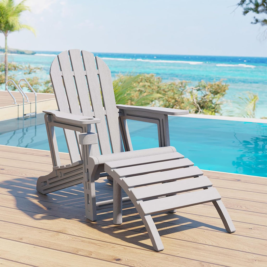 Adirondack Ottoman Tool-Free Assembly, HDPE All Weather Outdoor Foot Rest, Plastic Adirondack Chair Footstool for Patio Deck Backyard Outside(Grey)