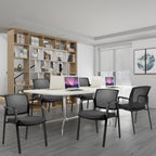 CLATINA No Wheels Conference Room Chairs Set of 8, Stackable Office Guest Reception Chair with Armrests, Mesh Back Waiting Room Chairs for Office, School, Lobby, Church, Black