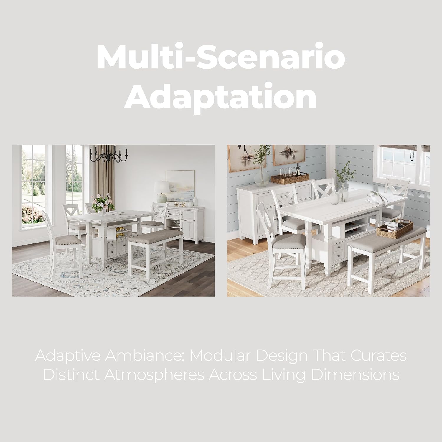Signature Design By Ashley Robbinsdale 72-Inch Counter Height Dining Table with Kitchen Island Storage, Rubberwood Solids, Ash Veneer and MDF Substrates, Antique White