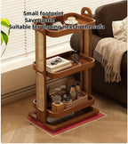 Rolling Sofa Table with Wheels Bamboo Rattan 2/3 Tier End Table Slim Rolling Cart for Kitchen Room Living Room Lightweight(Natural,L)