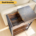 TooCust Flip Top End Table with Charging Station Set of 2, 12" D×21" W×26" H Small Side Tables with Storage & Shelves, Compact Side Table for Small Spaces, End Tables Living Room Set of 2, Brown