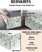 Bed Skirts Queen Size 18 Inch Tailored Drop Sage Green Leaves Wrap Around Bed Skirt with Split Corners Hotel Quality Bedskirt Farmhouses Leaf Branches Dust Ruffle for Queen Bed Skirt Bedroom Decor