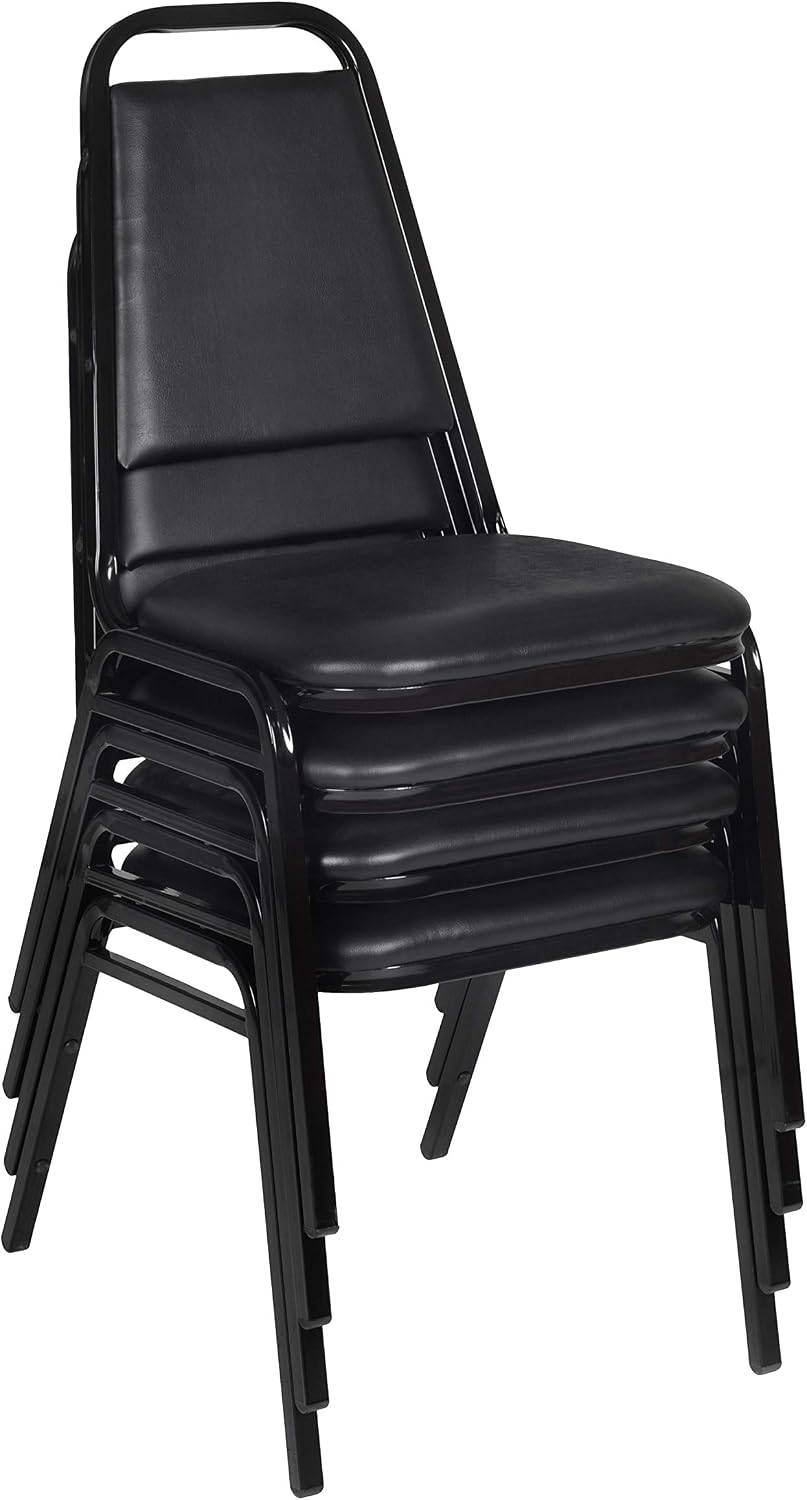 Regency 8029 Stackable Cushioned Restaurant Chair, Commercial Vinyl Dining & Event Seating, Steel Frame, Comfortable Easy-Clean Chair for Banquets, Cafeterias & Hospitality - Black (4 Pack)