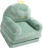 Cartoon Green Dinosaur Kids Sofa, Foldable Toddler Chair with Wide Handle, Soft Breathable Mini Couch for Reading, Relaxing, Sleeping (Folding in Thirds)