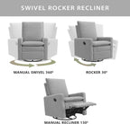 Oxford Baby Uptown Upholstered Glider Recliner Rocking Chair 360° Swivel for Nursery and Living Room - Boucle Koala Gray