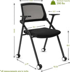 Folding Conference Room Chairs Set of 2 Black Guest Reception Chair for Office, Waiting Room, Meeting, Lobby, Church