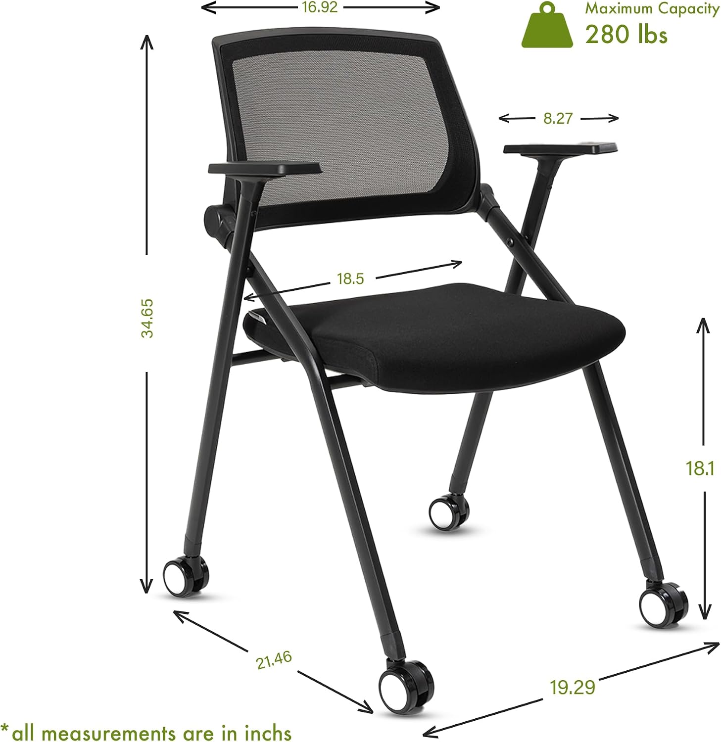 Folding Conference Room Chairs Set of 2 Black Guest Reception Chair for Office, Waiting Room, Meeting, Lobby, Church