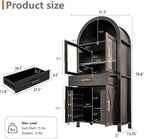 71" Tall Arched Kitchen Pantry Cabinet, Farmhouse Freestanding Food Pantry with Glass Door, Barn Door Design and Adjustable Shelves, Storage Cupboard for Kitchen, Living & Dining Room,Black