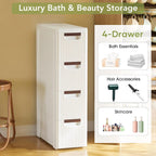 4 Drawers Narrow Bathroom Storage Cabinet, Slim Storage Cabinet, Plastic Slim Storage Cart Drawers for Small Spaces, Laundry, Office, Home, White
