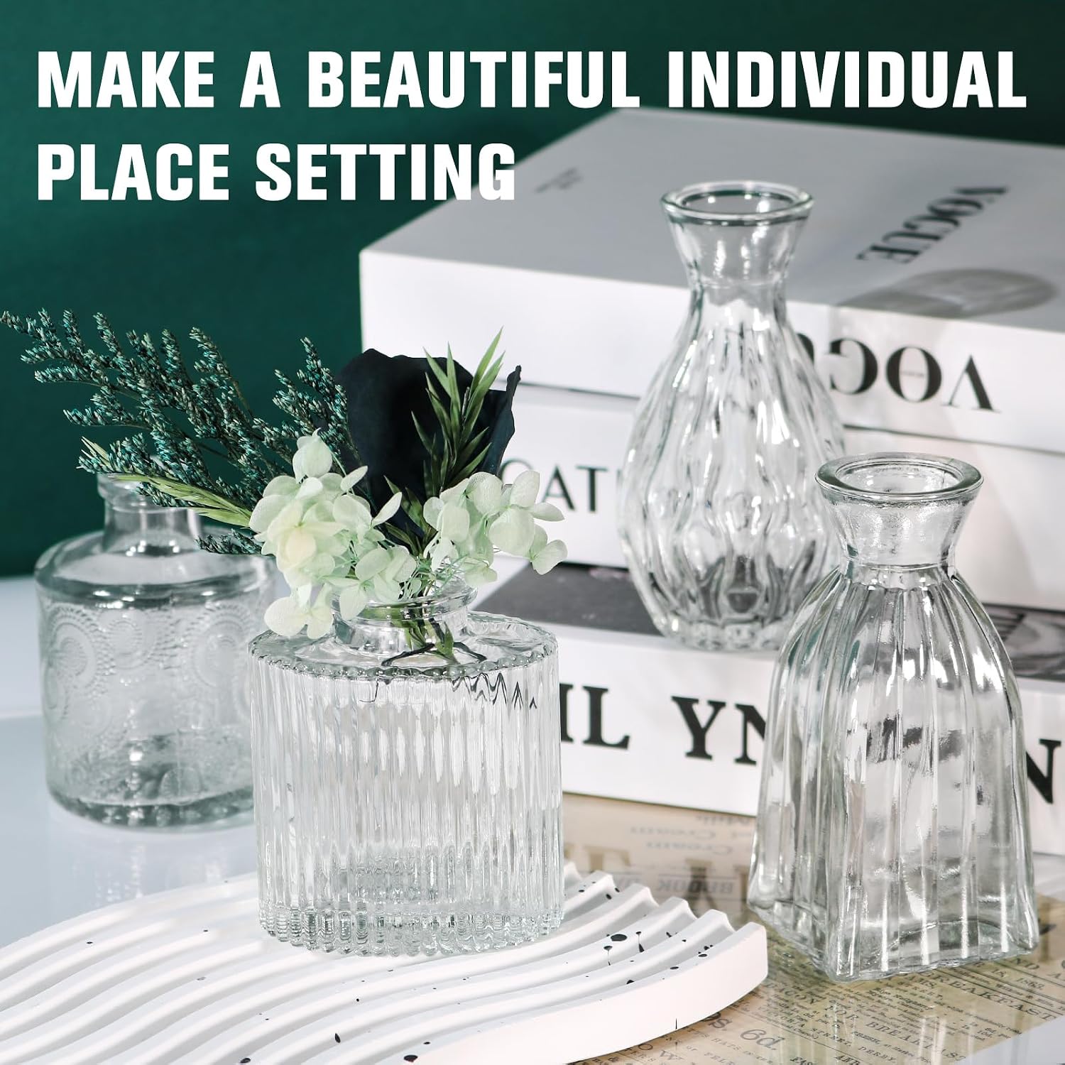 Glass Bud Vases Set of 4, 4 Sizes of Small Flower Vase for Party or Home Table Decorations