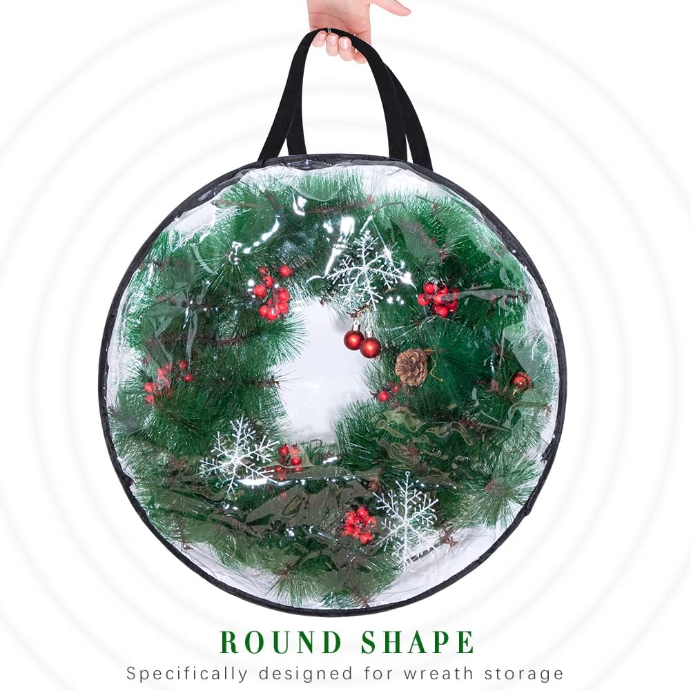 2-Pack Christmas Wreath Storage Container 24'', Clear Wreath Storage Bags with Dual Zippers for Xmas Seasonal Thanksgiving Holiday Artificial Wreath Storage