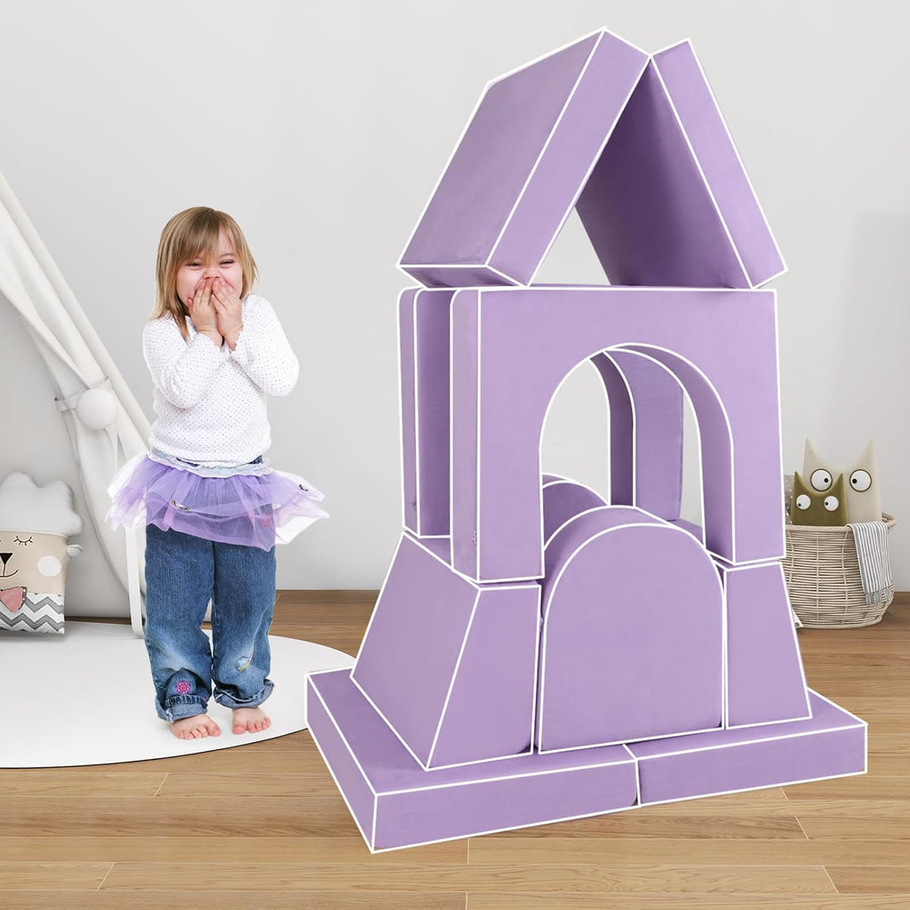 HONEY JOY Modular Kids Play Couch, 8 PCS Imaginative Convertible Foam Children Sofa, Playroom Bedroom Nursery Furniture, for Playing, Creativity, Large Toddler Couch, Gift for Boys Girls (Purple)