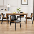 YaFiti Dining Chairs Set of 2, Mid Century Modern Accent Dining Room and Kitchen Chairs, Upholstered PU Leather Diamond Check Chairs with Walnut Bentwood and Metal Legs, Black