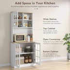 Pantry Cabinet, 72" Freestanding Storage Cabinet with Hutch, Large Countertop, Glass Doors and Adjustable Shelves, Microwave Cabinet, Coffee Bar Cabinet for Dining Room