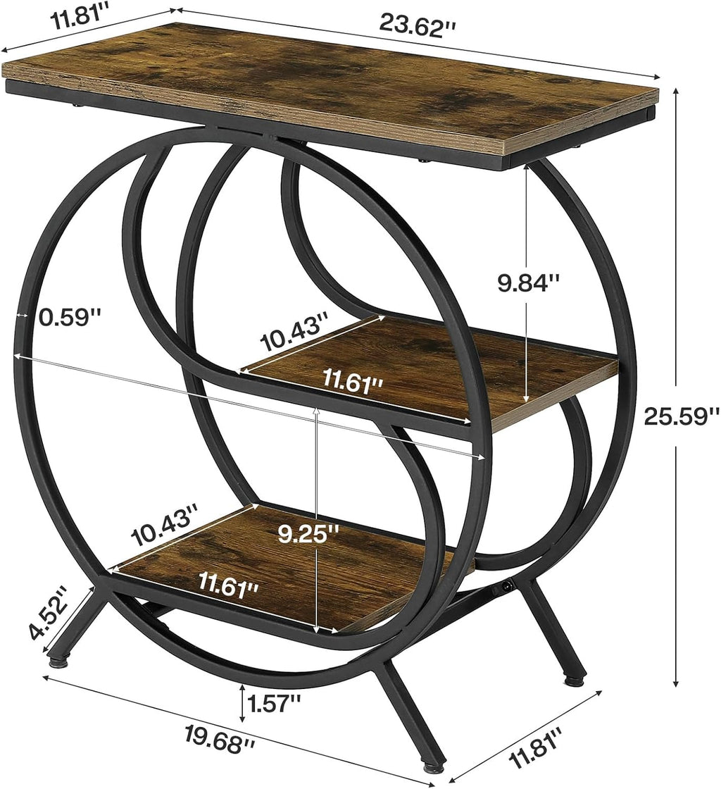 Tribesigns 3-Tier End Table, Industrial Side Table for Living Room, Small Rectangle Nightstand for Bedroom (1PC, Rustic Brown & Black)