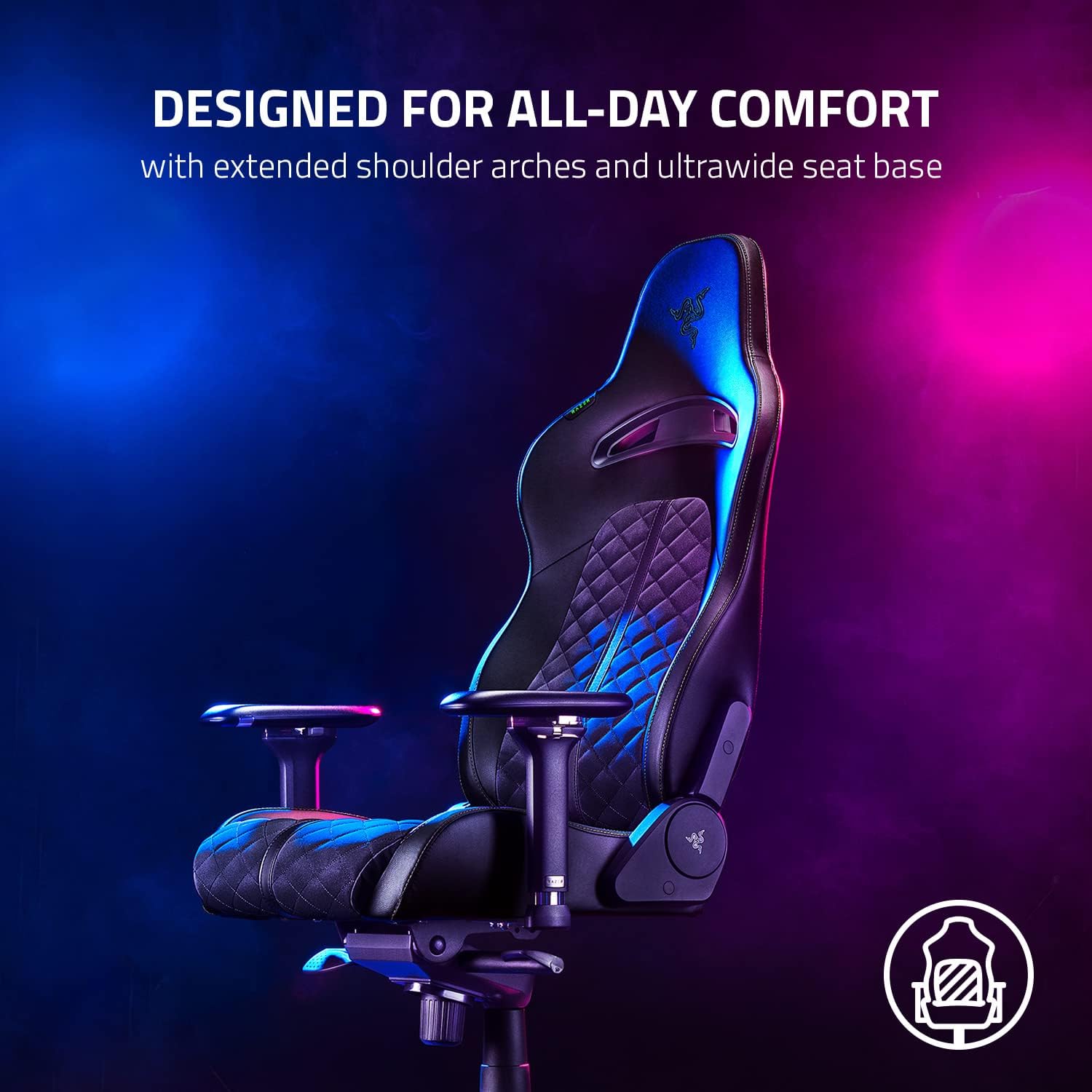 Razer Enki Gaming Chair: All-Day Gaming Comfort - Built-in Lumbar Arch - Optimized Cushion Density - Dual-Textured, Eco-Friendly Synthetic Leather - Reactive Seat Tilt & 152-Degree Recline - Black